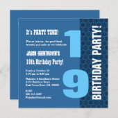 第19 10代のな誕生日のモダンな濃紺はT7Fを主演します 招待状 (正面/裏面)