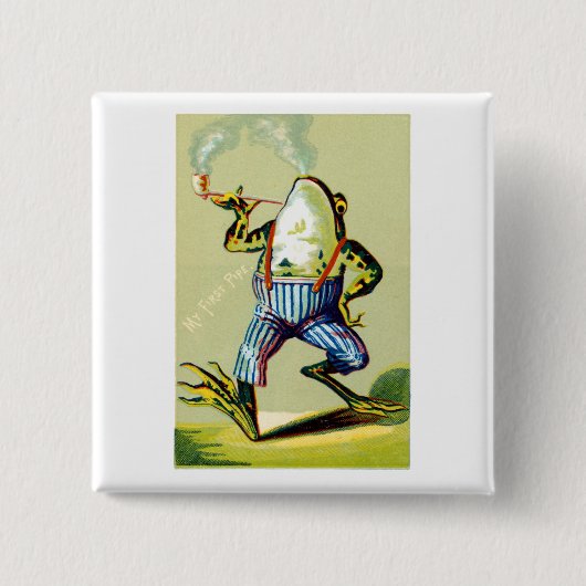 第19 C.管の喫煙のカエル 缶バッジ (正面)