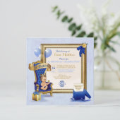 第1 Boy誕生日の王子のロイヤルブルーの金ゴールドの写真 招待状 (スタンド正面)