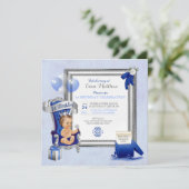 第1 Boy誕生日の王子のロイヤルブルーの銀の写真 招待状 (スタンド正面)