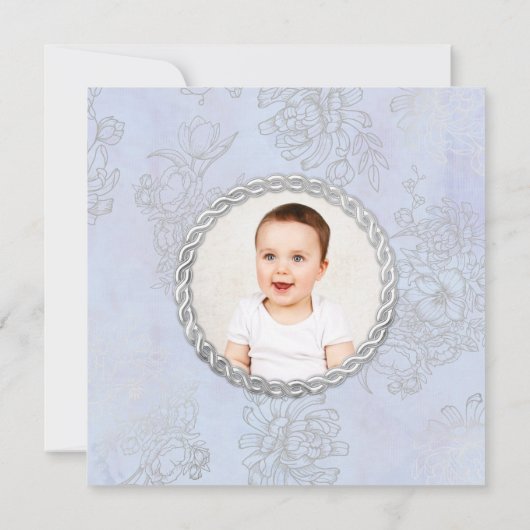 第1 Boy誕生日の王子のロイヤルブルーの銀の写真 招待状 (裏面)