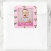 第2のクリスマスカスタム家族の写真文字ピンク スクエアシール (バッグ)