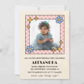 第2の誕生日の招待レトロGroovy Blueフローラ 招待状 (正面)