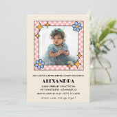 第2の誕生日の招待レトロGroovy Blueフローラ 招待状 (スタンド正面)