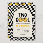 第2の誕生日スマイル顔レトロ白黒groovy 招待状 (正面/裏面)