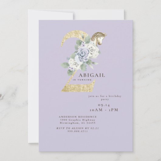 第2の誕生日パーティーポニーパープル招待状 招待状 (正面)
