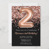 第2の誕生日招待状ブラックバラ金ゴールドグリッター 招待状 (正面)