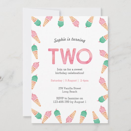 第2の誕生日招待状 |アイスクリームパーティー 招待状 (正面)