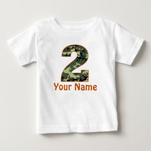 第2の誕生日迷彩柄シパーソナライズされたャツ ベビーTシャツ (正面)