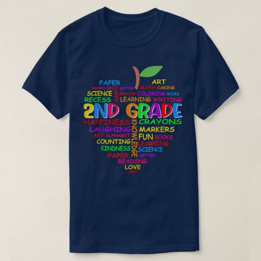 第2グレードハートワードApple新学期先生 Tシャツ (デザイン正面)