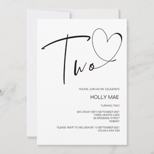 第2シンプル誕生日招待状2つのハート金ゴールド 招待状 (正面)