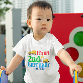 第2バースデーキッズ建築車のパーティー トドラーTシャツ