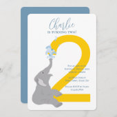 第2バースデーグレイモダンエレファントパーティの招待状 招待状 (正面/裏面)