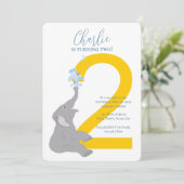 第2バースデーグレイモダンエレファントパーティの招待状 招待状 (スタンド正面)