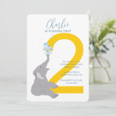 第2バースデーグレイモダンエレファントパーティの招待状 招待状 (スタンド正面)