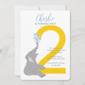 第2バースデーグレイモダンエレファントパーティの招待状 招待状 (正面)