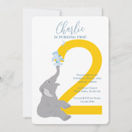 第2バースデーグレイモダンエレファントパーティの招待状 招待状