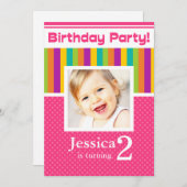 第2バースデーパーティ招待状のおもしろいのネオンの女の子 招待状 (正面/裏面)