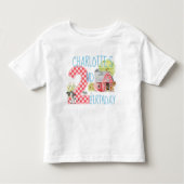 第2バースデーファーム納屋周囲の庭動物誕生日 トドラーTシャツ (正面)