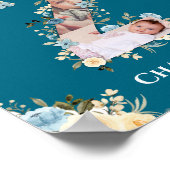 第2バースデーフォトティール(緑がかった色)コラージブルーイエローフラワー ポスター (角)