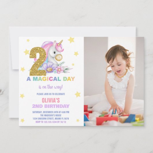 第2フローラUnicorn誕生日招待状（写真あり） 招待状 (正面)