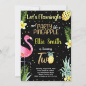 第2ブラックグリッターフラミンゴパイナップル招待状 招待状 (正面)