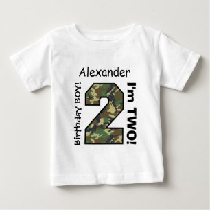 第2ベビーの誕生日の大きいスポーツ数A22迷彩柄 ベビーTシャツ