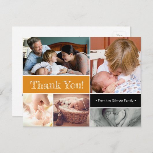第2ベビー写真オレンジありがとう赤ちゃんシャワー 案内ポストカード (正面/裏面)