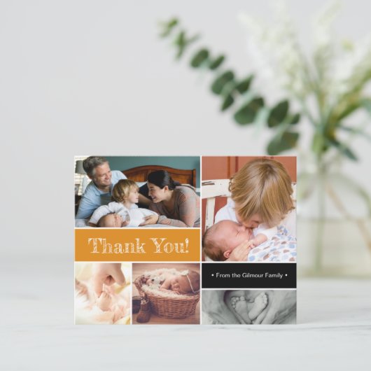 第2ベビー写真オレンジありがとう赤ちゃんシャワー 案内ポストカード (スタンド正面)