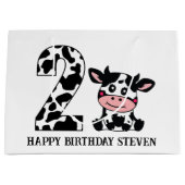 第2ユニセックス子供の誕生日牛 ラージペーパーバッグ (正面)