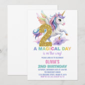 第2レインボーユニコーン誕生日招待状フライ 招待状 (正面/裏面)