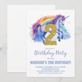 第2レインボーユニコーン誕生日招待状 招待状 (正面/裏面)
