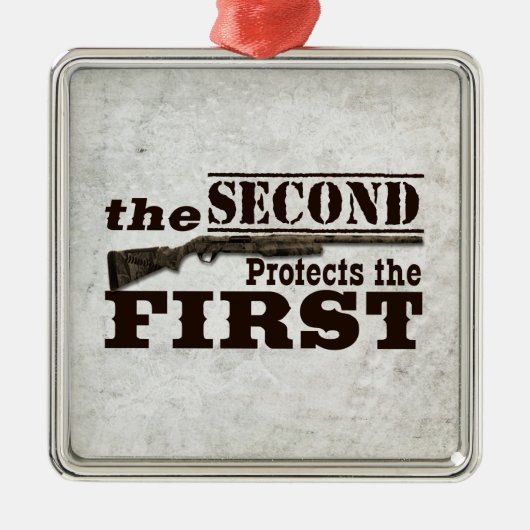 第2修正は米国憲法修正第一項を保護します メタルオーナメント (正面)
