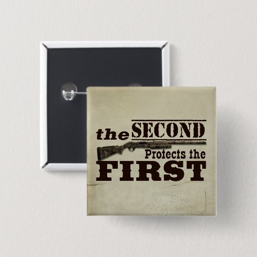 第2修正は米国憲法修正第一項を保護します 缶バッジ (正面&裏面)