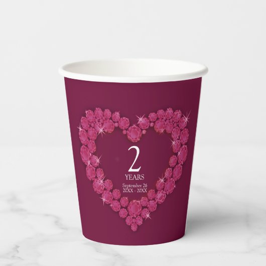 第2回ガーネット結婚のアニバーサリーハート写真レッド 紙コップ (裏面)