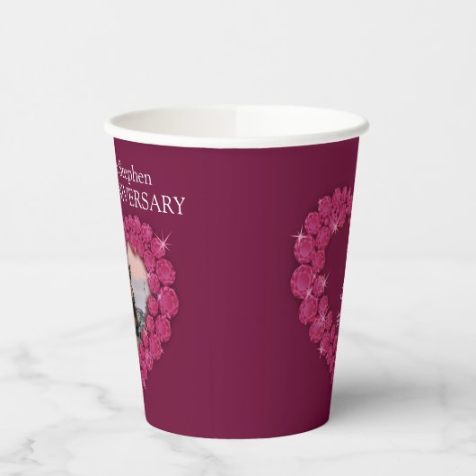 第2回ガーネット結婚のアニバーサリーハート写真レッド 紙コップ (左)