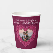 第2回ガーネット結婚のアニバーサリーハート写真レッド 紙コップ (正面)
