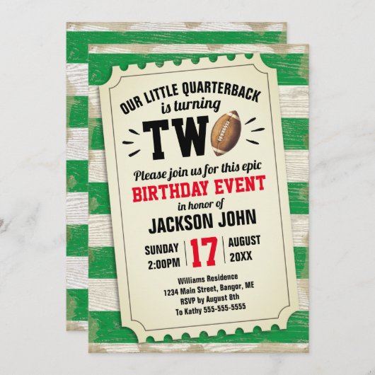 第2回バースデースポーツフットボールチケットグ素朴リーン 招待状 (正面/裏面)