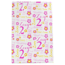 第2回バースデーピンク黄色名前をカスタムする抱き枕 ミディアムペーパーバッグ