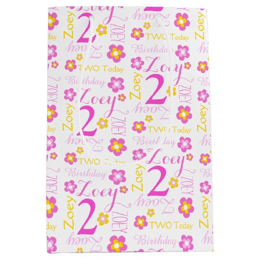 第2回バースデーピンク黄色名前をカスタムする抱き枕 ミディアムペーパーバッグ (正面)