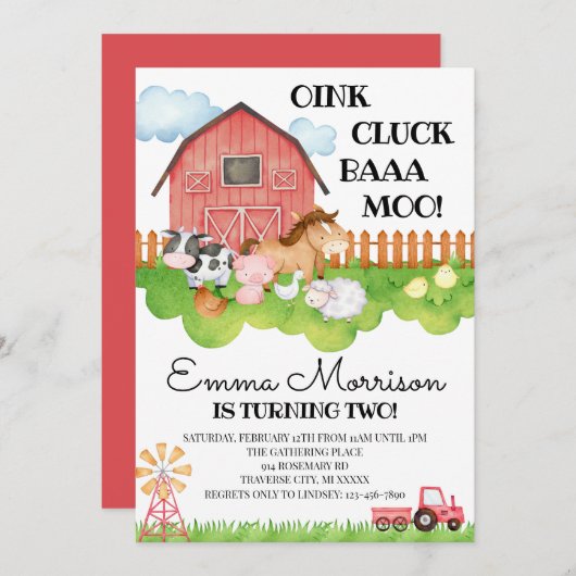 第2回バースデーファームアニマルバースデーパーティー 招待状 (正面/裏面)