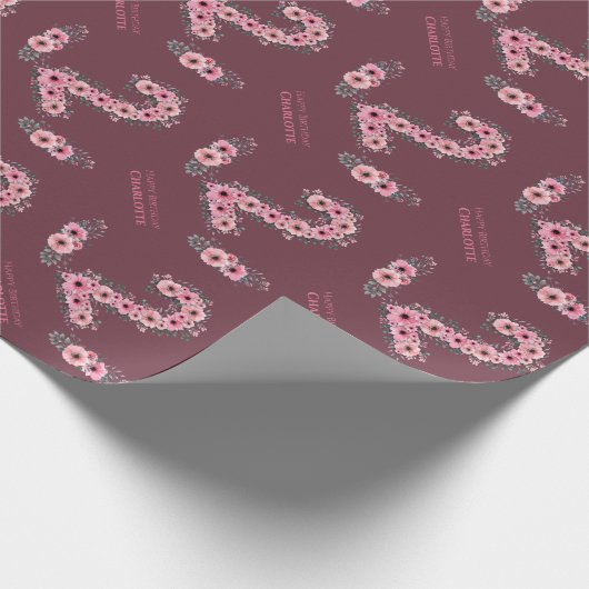 第2回ビッグ誕生日ガールピンク花緑 ラッピングペーパー (角)
