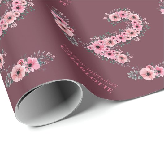 第2回ビッグ誕生日ガールピンク花緑 ラッピングペーパー (ロールコーナー)