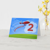 第2回誕生日の孫赤い飛行機 カード (黄色い花)