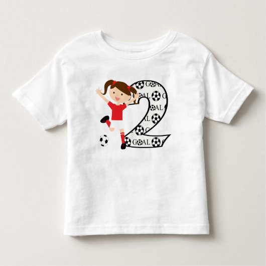 第2回誕生日サッカー女子赤と白 トドラーTシャツ (正面)