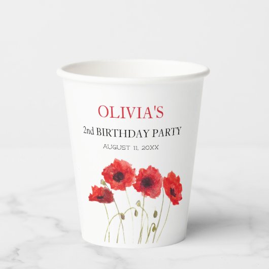 第2回誕生日パーティーポピー赤ちゃん女の子 紙コップ (正面)