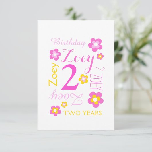 第2回誕生日フラワーグラフィックイエローピンクサプライズ 招待状 (スタンド正面)