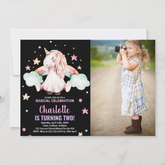第2回黒写真ユニコーン誕生日招待状 招待状 (正面)