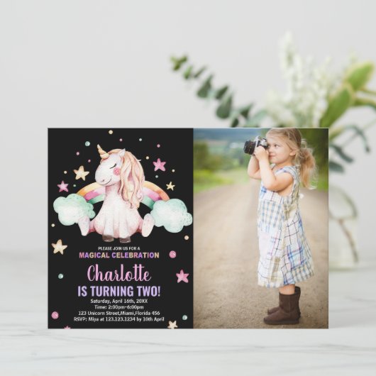 第2回黒写真ユニコーン誕生日招待状 招待状 (スタンド正面)