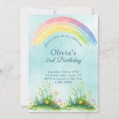 第2夏の水彩虹ブルースカイ誕生日 招待状 (正面)
